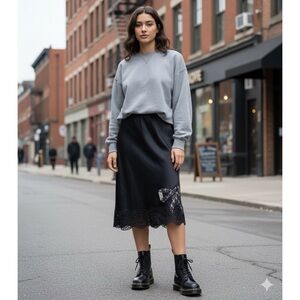 VANITY FAIR Vintage Black Lace Bow Slip‎ Skirt